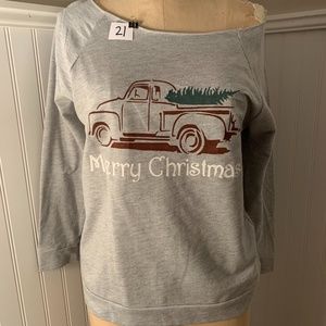 Over the shoulder handmade Christmas sweatshirt